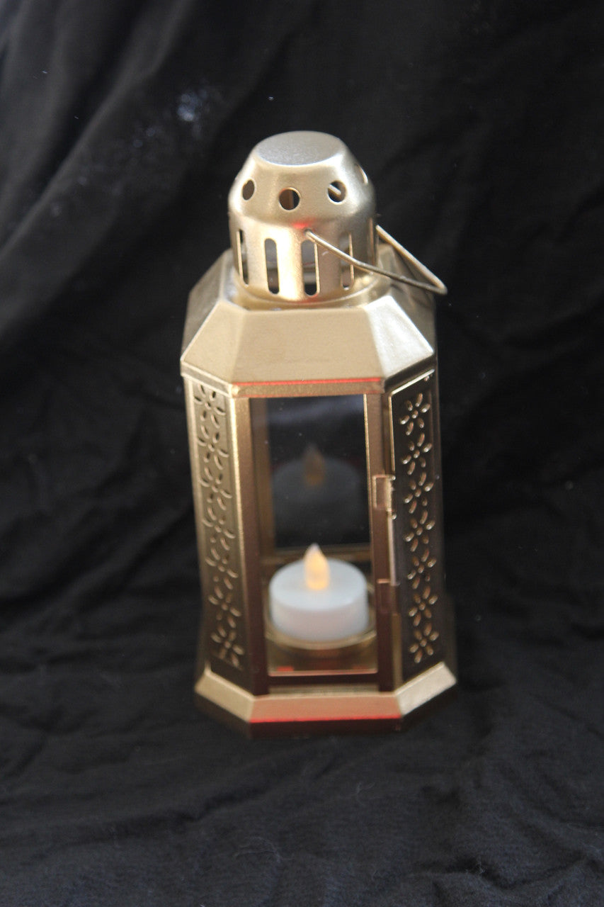 Set of 5 Gold Metal Lanterns for Weddings and Parties - 21cm Tealight Candle Holders for Home and Outdoor Decor