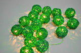 1 Set of Green 5cm Rattan Cane 20 Ball Battery Powered 3m String Lights Christmas Gift Home Wedding Party Bedroom Decoration Table Centrepiece - Side View