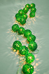1 Set of Green 5cm Rattan Cane 20 Ball Battery Powered 3m String Lights Christmas Gift Home Wedding Party Bedroom Decoration Table Centrepiece - Rear View