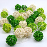 1 Set of Green n White 5cm Rattan Cane 20 Ball Battery Powered 3m String Lights Christmas Gift Home Wedding Party Bedroom Decoration Table Centrepiece - Front View
