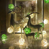 1 Set of Green n White 5cm Rattan Cane 50 Ball Battery Powered LONG 5m String Lights Christmas Gift Home Wedding Party Bedroom Decoration Table Centrepiece - Close-Up Angle