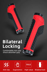 Bicycle Grips MTB Road Bike Double Lock Rubber Handlebar Grips Anti-Slip Rock Bros BLACK - Front View