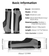 Bicycle Grips MTB Road Bike Double Lock Rubber Handlebar Grips Anti-Slip Rock Bros BLACK - Side View