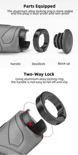 Bicycle Grips MTB Road Bike Double Lock Rubber Handlebar Grips Anti-Slip Rock Bros BLACK - Close-Up Angle