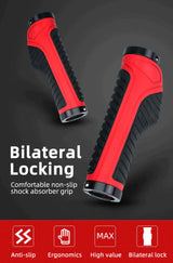 Bicycle Grips MTB Road Bike Double Lock Rubber Handlebar Grips Anti-Slip Rock Bros BLUE - Front View