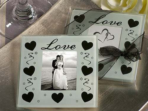 20 Pack Wedding Coasters Glass Square Photo Frame Bomboniere Favour 9x9cm - 2 Frames per Pack