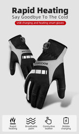 MTB Heated Gloves Large for Mountain Road Bike Breathable Winter Autumn Cycling Camping Running Outdoor Sport Rockbros - Extra Image