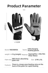MTB Heated Gloves Large for Mountain Road Bike Breathable Winter Autumn Cycling Camping Running Outdoor Sport Rockbros - Extra Image