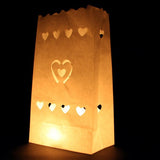 20 Pack White Heart in a Heart Luminary Paper Candle Tea Light Lantern Bags Wedding Garden Anniversary Birthday Night Decorations Evening Party - Front View