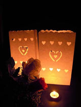 20 Pack White Heart in a Heart Luminary Paper Candle Tea Light Lantern Bags Wedding Garden Anniversary Birthday Night Decorations Evening Party - Side View