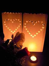20 Pack White Heart Luminary Paper Candle Tea Light Lantern Bags Garden Wedding Anniversary Birthday Night Decorations Evening Party - Side View