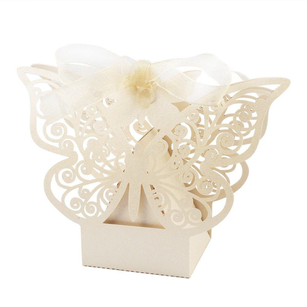 Ivory Butterfly Favor Boxes - Set of 10 for Weddings and Engagements