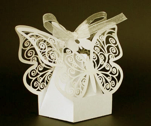 Ivory Butterfly Favor Boxes - Set of 10 for Weddings and Engagements