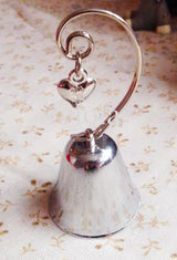 10 Pack of Silver Wedding Kissing Bell Name Card Stand Holder with Heart in Ring Bomboniere Favour Gift - Top-Down View
