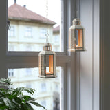 Set of 5 Grey Metal Lanterns for Weddings and Home Decor - 21cm Tealight Candle Holders - Side View