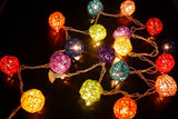 1 Set of Multi Coloured 5cm Rattan Cane 50 Ball Battery Powered LONG 5m String Lights Christmas Gift Home Wedding Party Bedroom Decoration Table Centrepiece - Front View