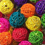 1 Set of Multi Coloured 5cm Rattan Cane 50 Ball Battery Powered LONG 5m String Lights Christmas Gift Home Wedding Party Bedroom Decoration Table Centrepiece - Rear View