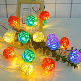 1 Set of Multi Coloured 5cm Rattan Cane 50 Ball Battery Powered LONG 5m String Lights Christmas Gift Home Wedding Party Bedroom Decoration Table Centrepiece - Low Angle