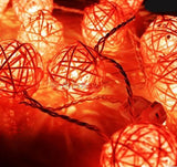 1 Set of Orange 5cm Rattan Cane 20 Ball Battery Powered 3m String Lights Christmas Gift Home Wedding Party Bedroom Decoration Table Centrepiece - 45-Degree Angle
