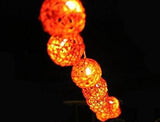 1 Set of Orange 5cm Rattan Cane 20 Ball Battery Powered 3m String Lights Christmas Gift Home Wedding Party Bedroom Decoration Table Centrepiece - Rear View