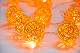 1 Set of Orange 5cm Rattan Cane 50 Ball Battery Powered LONG 5m String Lights Christmas Gift Home Wedding Party Bedroom Decoration Table Centrepiece - Front View