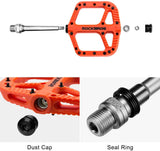 Extra Large MTB Flat Pedal Orange Nylon Composite 208g Stud Pin Grips ORANGE Rockbros - Side View