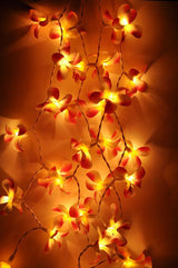 20 LED Orange Frangipani Flower Fairy String Lights - Battery-Powered Decorative Lights for Home, Weddings, and Parties - Side View