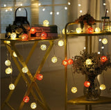 1 Set of Orange n White 5cm Rattan Cane 50 Ball Battery Powered LONG 5m String Lights Christmas Gift Home Wedding Party Bedroom Decoration Table Centrepiece - Side View