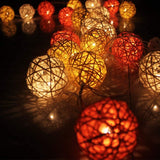 1 Set of Orange n White 5cm Rattan Cane 50 Ball Battery Powered LONG 5m String Lights Christmas Gift Home Wedding Party Bedroom Decoration Table Centrepiece - 45-Degree Angle