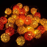 1 Set of Orange n White 5cm Rattan Cane 50 Ball Battery Powered LONG 5m String Lights Christmas Gift Home Wedding Party Bedroom Decoration Table Centrepiece - Rear View