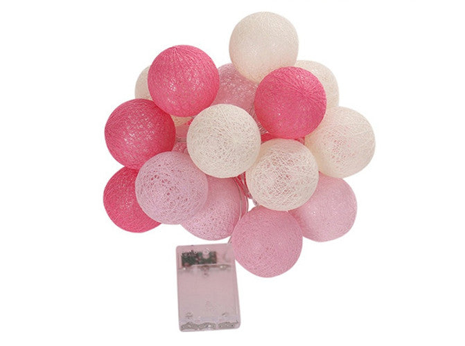 20 Pink LED Cotton Ball Fairy Lights - 5cm Decorative String for Home, Wedding, Party, and Bedroom - Battery Powered Indoor/Outdoor Décor