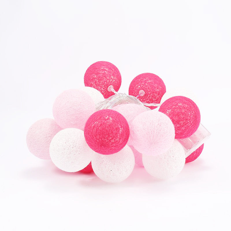 20 Pink LED Cotton Ball Fairy Lights - 5cm Decorative String for Home, Wedding, Party, and Bedroom - Battery Powered Indoor/Outdoor Décor