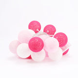 20 Pink LED Cotton Ball Fairy Lights - 5cm Decorative String for Home, Wedding, Party, and Bedroom - Battery Powered Indoor/Outdoor Décor - Side View
