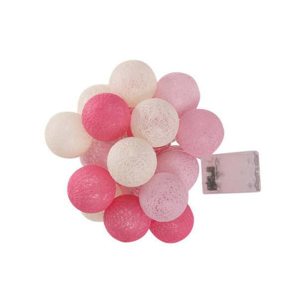 20 Pink LED Cotton Ball Fairy Lights - 5cm Decorative String for Home, Wedding, Party, and Bedroom - Battery Powered Indoor/Outdoor Décor