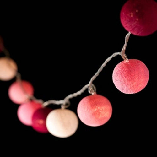 20 Pink LED Cotton Ball Fairy Lights - 5cm Decorative String for Home, Wedding, Party, and Bedroom - Battery Powered Indoor/Outdoor Décor
