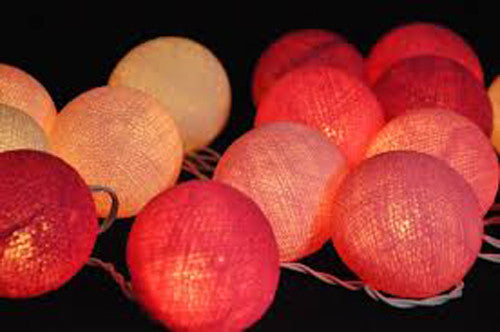 20 Pink LED Cotton Ball Fairy Lights - 5cm Decorative String for Home, Wedding, Party, and Bedroom - Battery Powered Indoor/Outdoor Décor