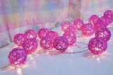 1 Set of Pink 5cm Rattan Cane 20 Ball Battery Powered 3m String Lights Christmas Gift Home Wedding Party Bedroom Decoration Table Centrepiece - Front View