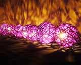 1 Set of Pink 5cm Rattan Cane 20 Ball Battery Powered 3m String Lights Christmas Gift Home Wedding Party Bedroom Decoration Table Centrepiece - Side View