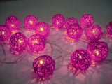 1 Set of Pink 5cm Rattan Cane 20 Ball Battery Powered 3m String Lights Christmas Gift Home Wedding Party Bedroom Decoration Table Centrepiece - Rear View