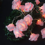 20 Pink Rose 3D Fairy Lights 3M String, Battery (AA) Indoor & Outdoor Decorations Wedding Valentines Romantic Room Table Lighting - Side View