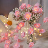 20 Pink Rose 3D Fairy Lights 3M String, Battery (AA) Indoor & Outdoor Decorations Wedding Valentines Romantic Room Table Lighting - Top-Down View