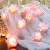 20 Pink Rose 3D Fairy Lights 3M String, Battery (AA) Indoor & Outdoor Decorations Wedding Valentines Romantic Room Table Lighting - 45-Degree Angle