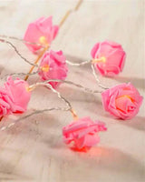 20 Pink Rose 3D Fairy Lights 3M String, Battery (AA) Indoor & Outdoor Decorations Wedding Valentines Romantic Room Table Lighting - Rear View