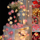 20 Pink n White Rose 3D Fairy Lights 3M String, Battery (AA) Indoor & Outdoor Decorations Wedding Valentines Romantic Room Table Lighting - 45-Degree Angle