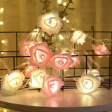 20 Pink n White Rose 3D Fairy Lights 3M String, Battery (AA) Indoor & Outdoor Decorations Wedding Valentines Romantic Room Table Lighting - Close-Up Angle
