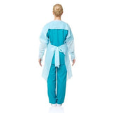 15 Pcs Disposable PPE Gown Protective Workwear Suit Thumb Hook Sleeve Coverall Apron Blue Medical Cleaning Painting - Side View