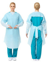 15 Pcs Disposable PPE Gown Protective Workwear Suit Thumb Hook Sleeve Coverall Apron Blue Medical Cleaning Painting - Rear View