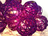 20-Piece Purple LED Rattan Ball String Lights - Battery-Powered Fairy Lights for Home, Wedding, and Party Decorations - 5cm Diameter, 3m Length - Front View