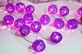 20-Piece Purple LED Rattan Ball String Lights - Battery-Powered Fairy Lights for Home, Wedding, and Party Decorations - 5cm Diameter, 3m Length - Top-Down View