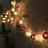 1 Set of Purple n White 5cm Rattan Cane 50 Ball Battery Powered LONG 5m String Lights Christmas Gift Home Wedding Party Bedroom Decoration Table Centrepiece